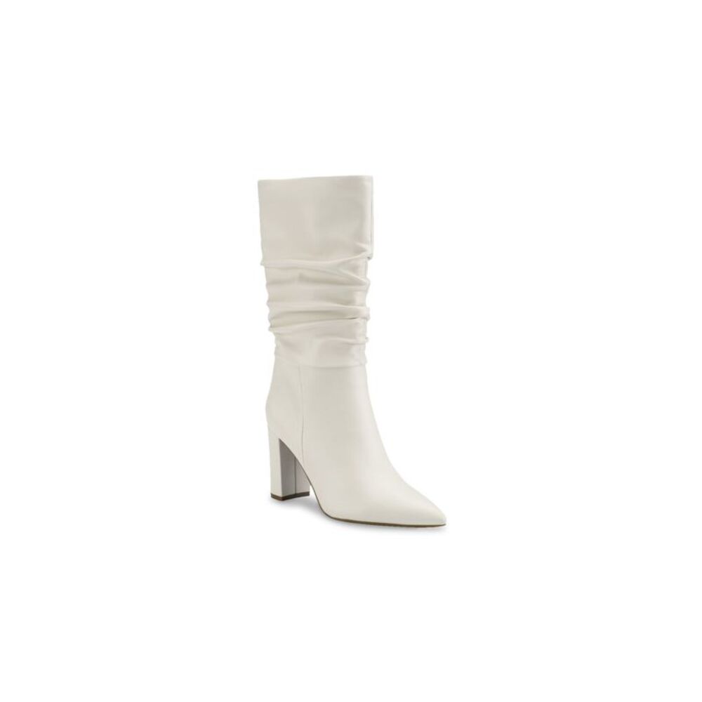 MARC FISHER Womens Ivory Ruched Galley Pointy Toe Block Heel Dress Boots 9.5 M